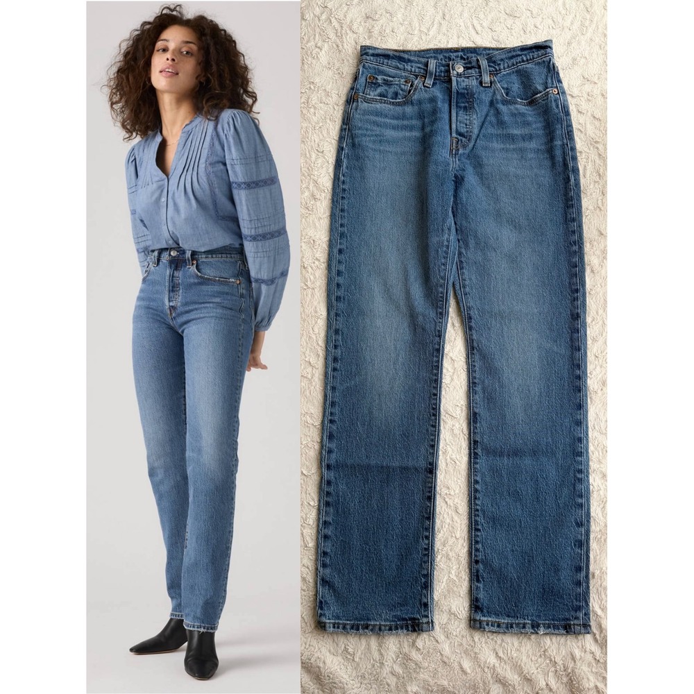 Levis 501 Original Fit Jeans Straight Leg Worn In Medium Indigo Wash Womens 27